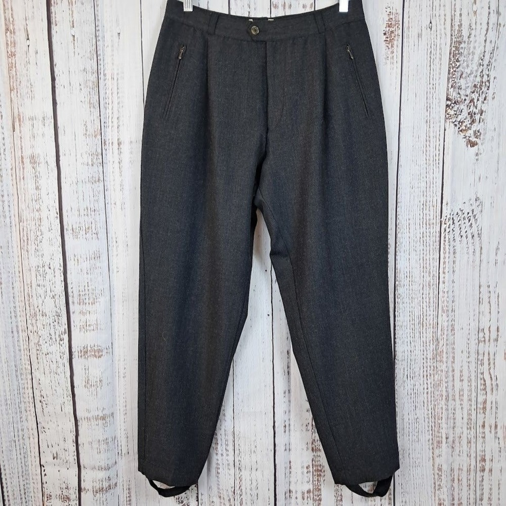 Vtg 80s LL BEAN Womens 10P Charcoal Gray‎ Wool Stirrup Pants Pleated Classic